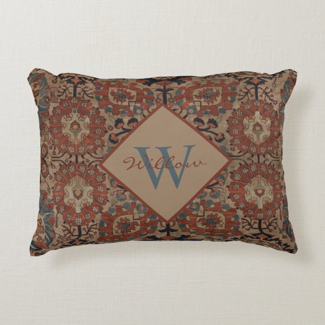 Traditionelles Mit Monogramm orientalisches Muster Dekokissen (Vorderseite)