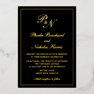 Traditionelles Monogramm formales Black Wedding Go Folieneinladung