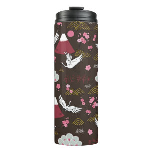 Traditionelles, nahtloses Doodmuster aus Japan mit Thermosbecher