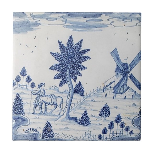 Traditionelles niederländisches Delft Tile-Windmil Fliese (Vorderseite)