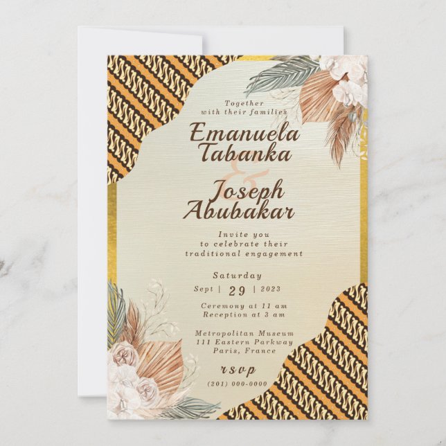 Traditionelles Orange Ivory Kente Hochzeit Einladu Einladung (Vorderseite)