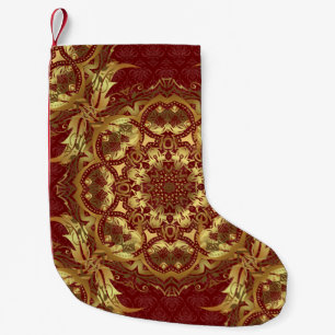 Traditionelles Ornament auf einem roten Hintergrun Kleiner Weihnachtsstrumpf
