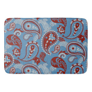 Traditionelles Paisley Linocut Red White Blue Badematte