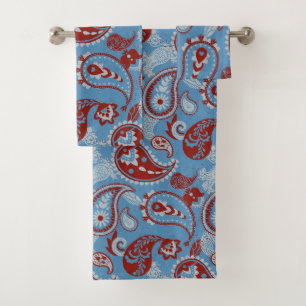 Traditionelles Paisley Linocut Red White Blue Badhandtuch Set