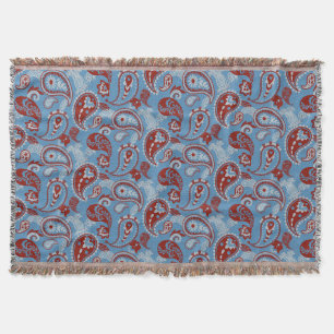 Traditionelles Paisley Linocut Red White Blue Decke