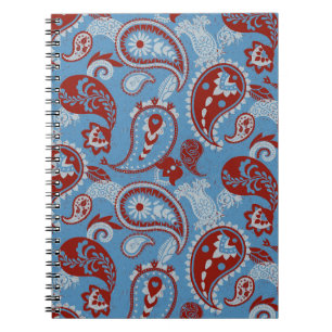 Traditionelles Paisley Linocut Red White Blue Notizblock