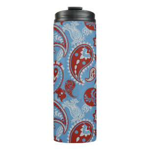 Traditionelles Paisley Linocut Red White Blue Thermosbecher