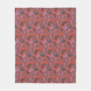 Traditionelles Paisley Linocut Vivid Orange Lila Fleecedecke