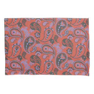 Traditionelles Paisley Linocut Vivid Orange Lila Kissenbezug