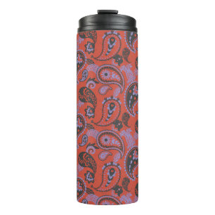 Traditionelles Paisley Linocut Vivid Orange Lila Thermosbecher