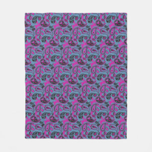 Traditionelles Paisley Linocut Vivid Pink Dusky Bl Fleecedecke
