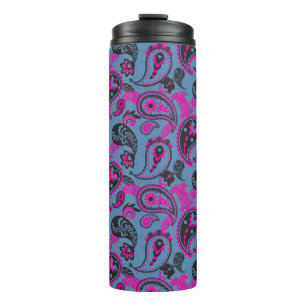 Traditionelles Paisley Linocut Vivid Pink Dusky Bl Thermosbecher