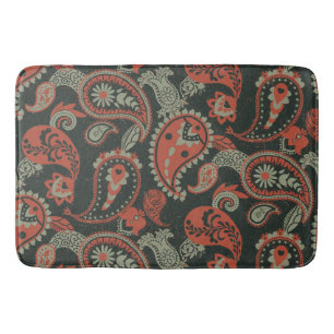 Traditionelles Paisley Linocut Warm Orange Mint Gr Badematte