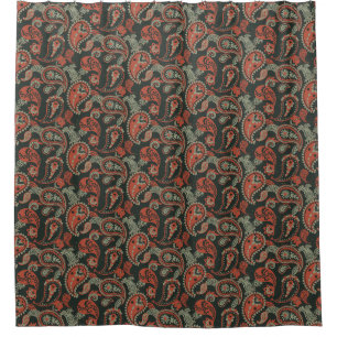 Traditionelles Paisley Linocut Warm Orange Mint Gr Duschvorhang