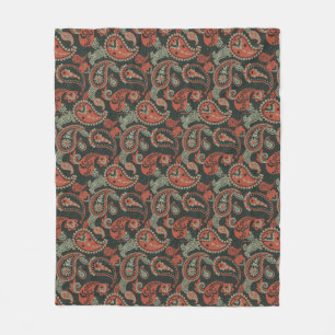 Traditionelles Paisley Linocut Warm Orange Mint Gr Fleecedecke