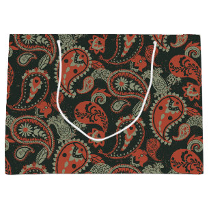 Traditionelles Paisley Linocut Warm Orange Mint Gr Große Geschenktüte