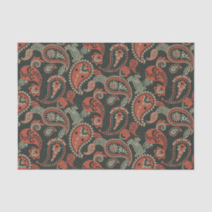 Traditionelles Paisley Linocut Warm Orange Mint Gr Seidenpapier