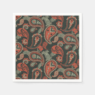 Traditionelles Paisley Linocut Warm Orange Mint Gr Serviette