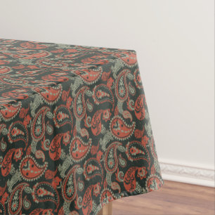 Traditionelles Paisley Linocut Warm Orange Mint Gr Tischdecke