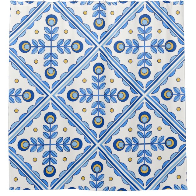 Traditionelles Portugal Lissabon Azulejo Keramik F Duschvorhang (Vorderseite)
