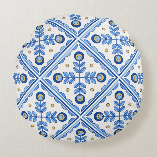 Traditionelles Portugal Lissabon Azulejo Keramik F Rundes Kissen (Vorderseite)