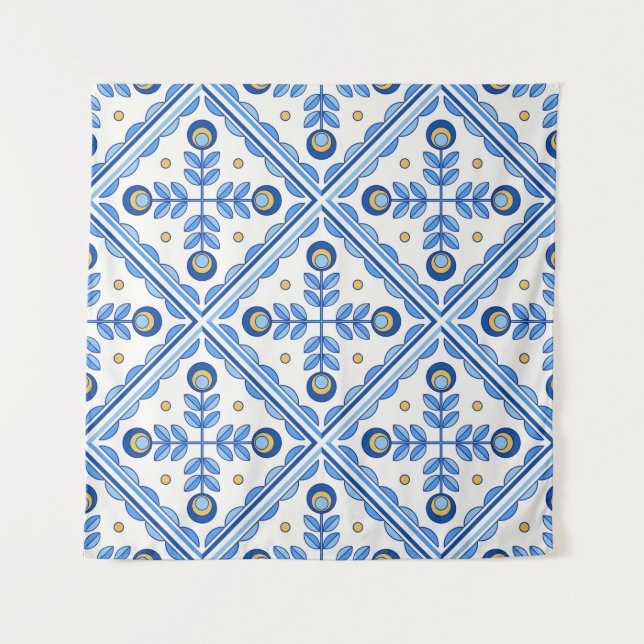 Traditionelles Portugal Lissabon Azulejo Keramik F Wandteppich (Vorderseite)