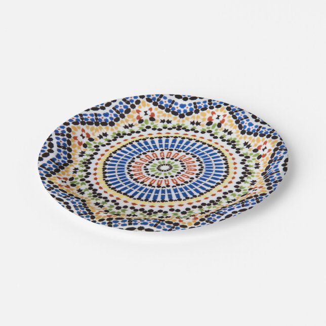 Traditionelles Portugiese Azulejo Fliesen-Muster Pappteller (Schrägansicht)