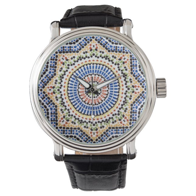 Traditionelles portugiesisches Azulejo Tile Muster Armbanduhr (Vorderseite)