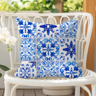 Traditionelles portugiesisches Fliesenmuster Blau  Kissen