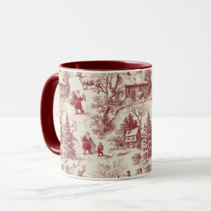 Traditionelles Rot auf Creme Toile De Jouy mit Wei Tasse