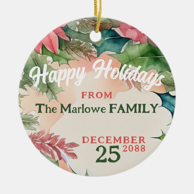 Traditionelles Rot-Grün-Weihnachtsfest-Foto Keramik Ornament (Vorne)