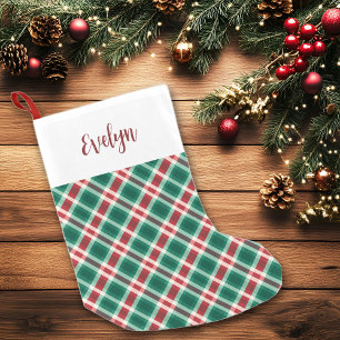 Traditionelles Rot und Grün mit Kariertem Namen Kleiner Weihnachtsstrumpf