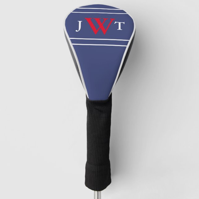 Traditionelles Rot-Weiß-Blau-Monogramm Golf Headcover (Vorderseite)