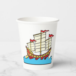 Traditionelles rotes chinesisches Dschunke-Schiff Pappbecher