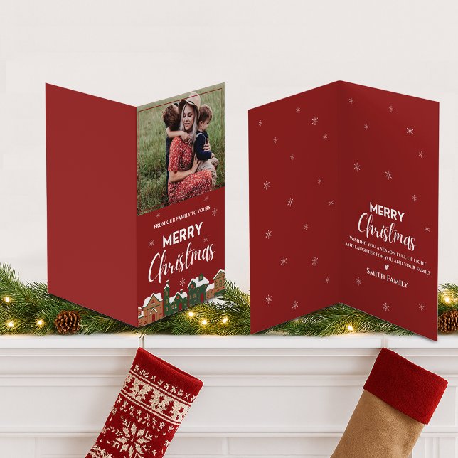 Traditionelles Rotes Foto Frohe Weihnachtsgrüße (Traditional Red Photo Merry Christmas Greeting Card)
