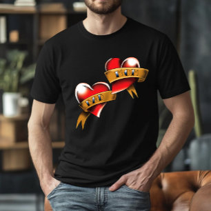 Traditionelles rotes Herz-Eltern-Banner-Tattoo-Des T-Shirt