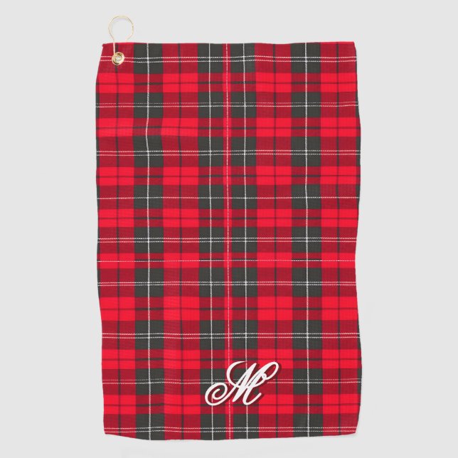 Traditionelles rotes Kariertes Tartan Modern Colle Golfhandtuch (Vorderseite)