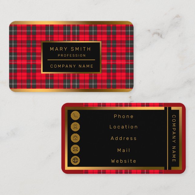 Traditionelles rotes Kariertes Tartan Modern Colle Visitenkarte (Vorne/Hinten)