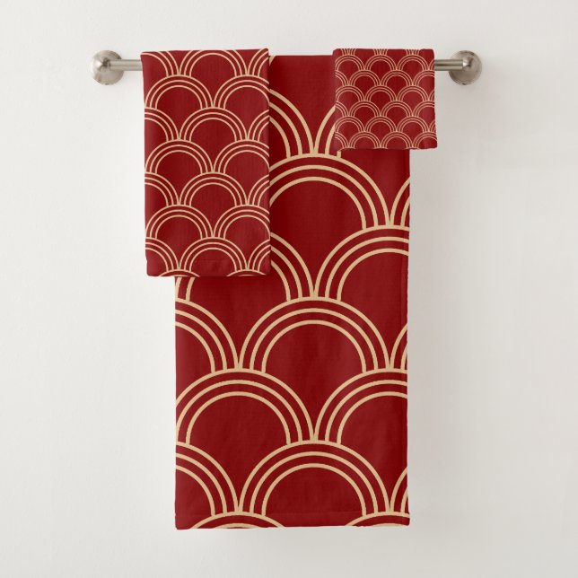 Traditionelles rotes und goldenes chinesisches Mus Badhandtuch Set (Insitu)