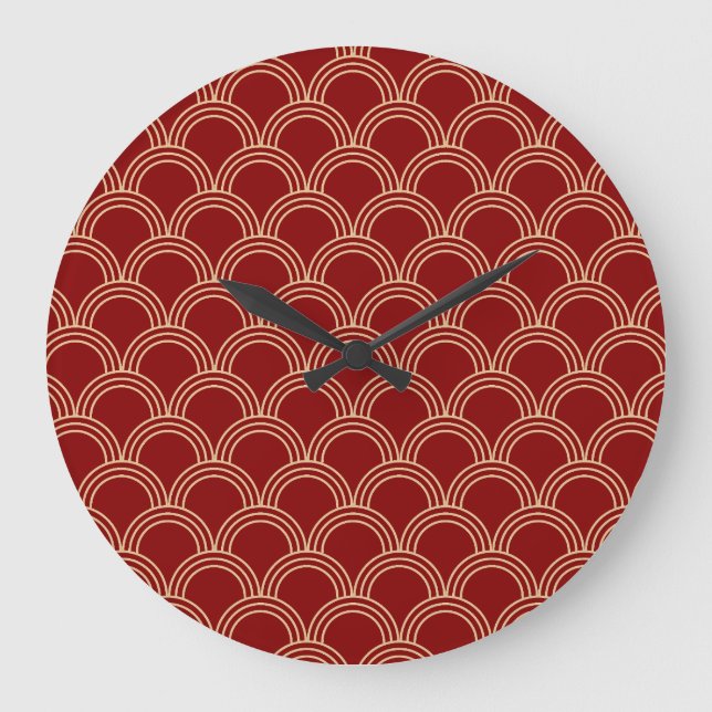 Traditionelles rotes und goldenes chinesisches Mus Große Wanduhr (Vorderseite)