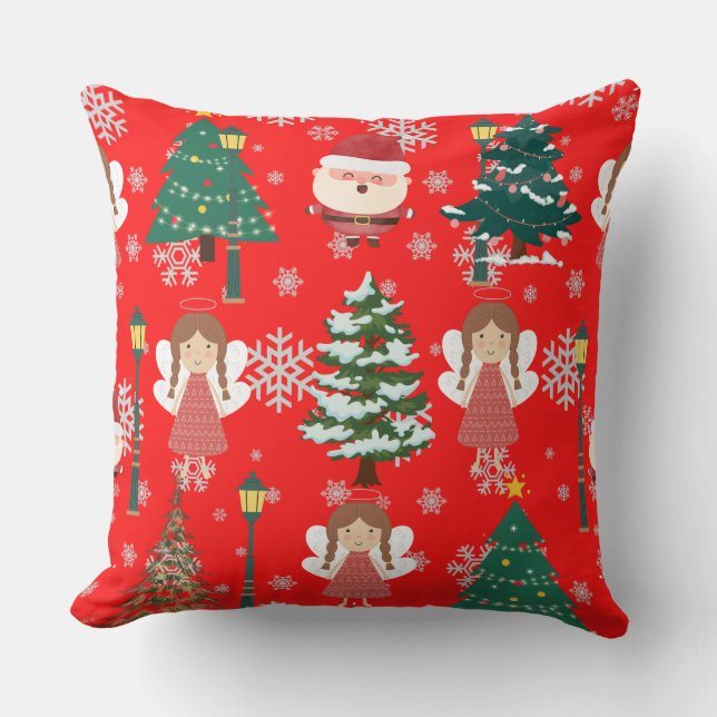 Traditionelles rotes Weihnachtsdesign mit Santa-Sc Kissen (Vorderseite)