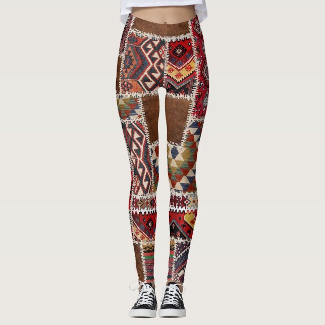 Traditionelles Rug Patchwork: Dekorative Teppichve Leggings (Vorderseite)