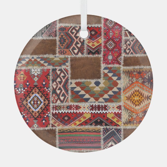 Traditionelles Rug Patchwork: Dekorative Teppichve Ornament Aus Glas (Vorderseite)
