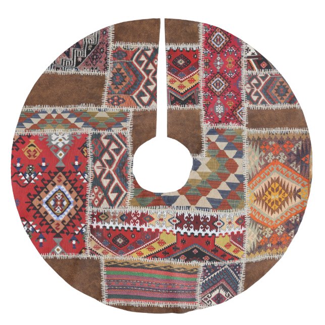 Traditionelles Rug Patchwork: Dekorative Teppichve Polyester Weihnachtsbaumdecke (Vorderseite)