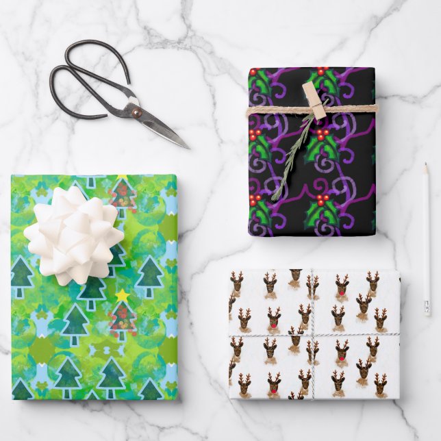 Traditionelles Rustikales Weihnachtsfest mit Sorte Geschenkpapier Set (Vorderseite)