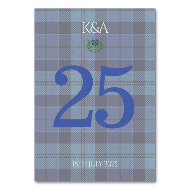 Traditionelles schottisches Tartan und Schottland  Tischnummer (Vorderseite)