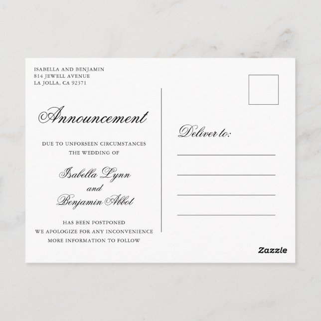 Traditionelles Schwarz-Weiß-Hochzeitspause Postkarte (Rückseite)