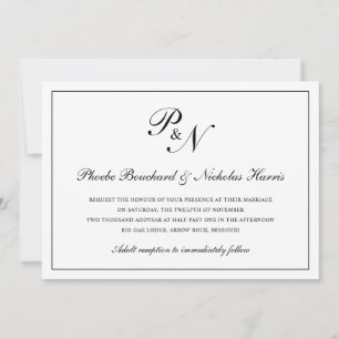 Traditionelles Schwarz-weißes Monogramm formales H Einladung