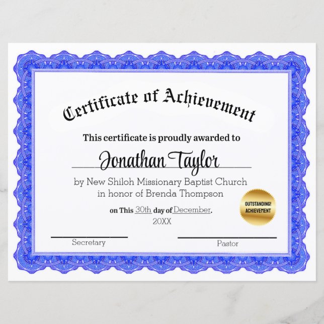 Traditionelles Stipendienzeugnis (Vorderseite)