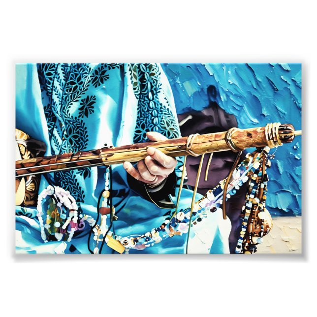 Traditionelles String-Instrument mit bunten Perlen Fotodruck (Vorne)